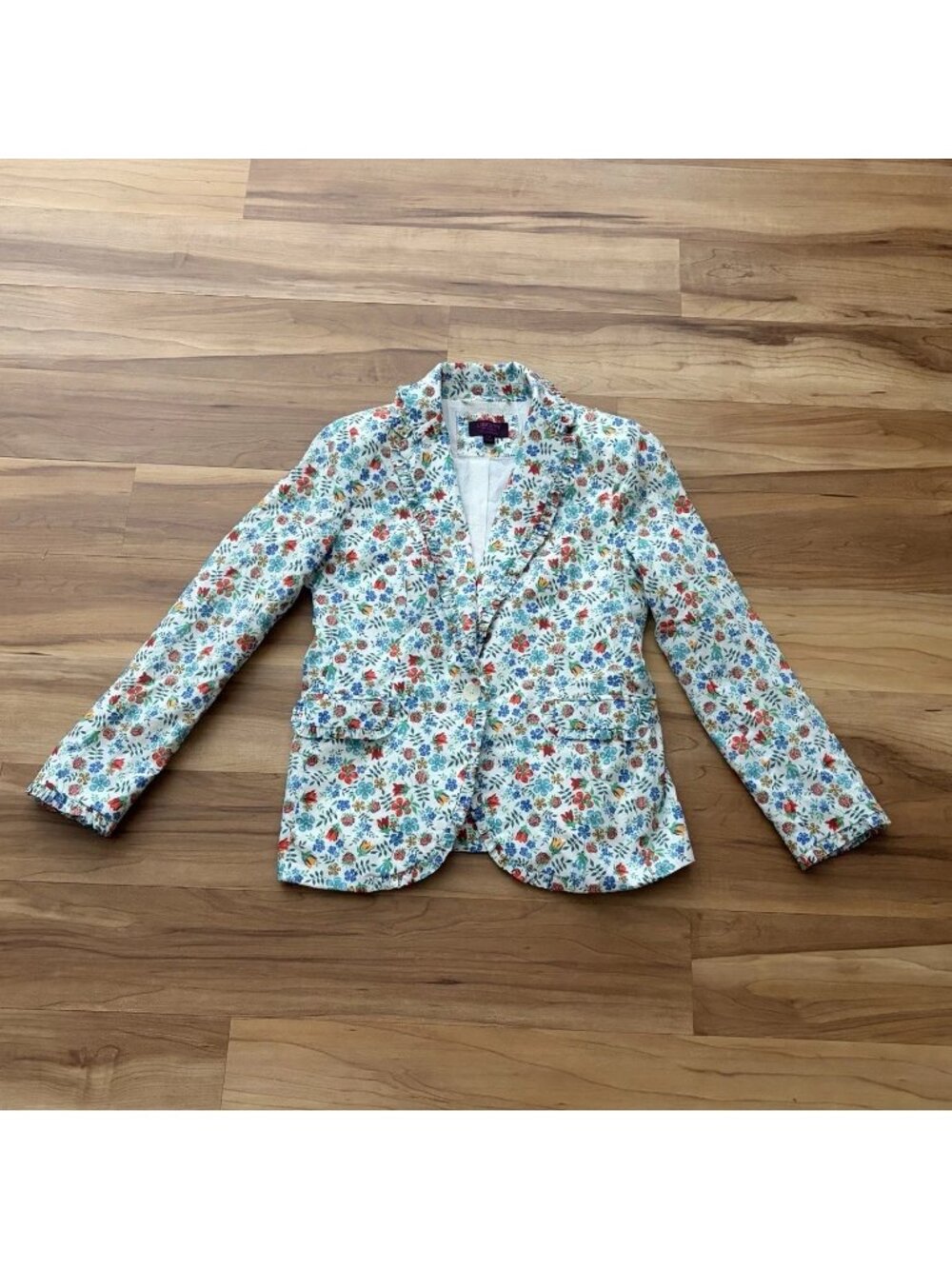 J Crew Womens Jacket Liberty Art Fabrics Ruffled Edenham Blazer Size 4P Floral - Picture 2 of 10
